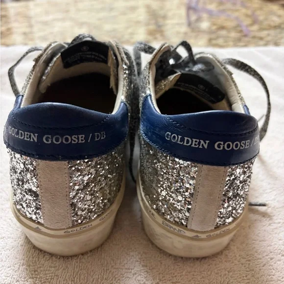 Golden Goose Hi Star Sneakers with Glitter and Blue Accents